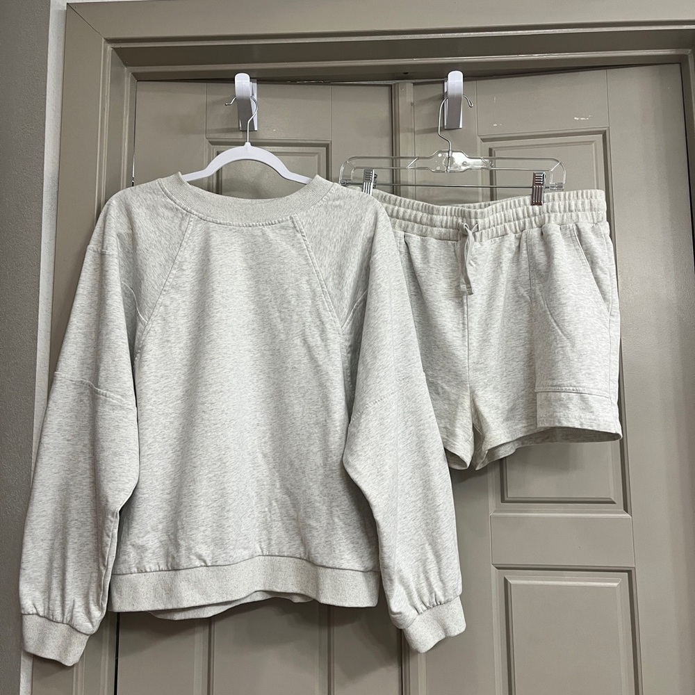 Cozy Light Gray Sweatshirt and Shorts Set